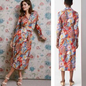 J. McLaughlin Pamela Shirt Dress Size S Terra Blossom Belted Long Sleeve Midi